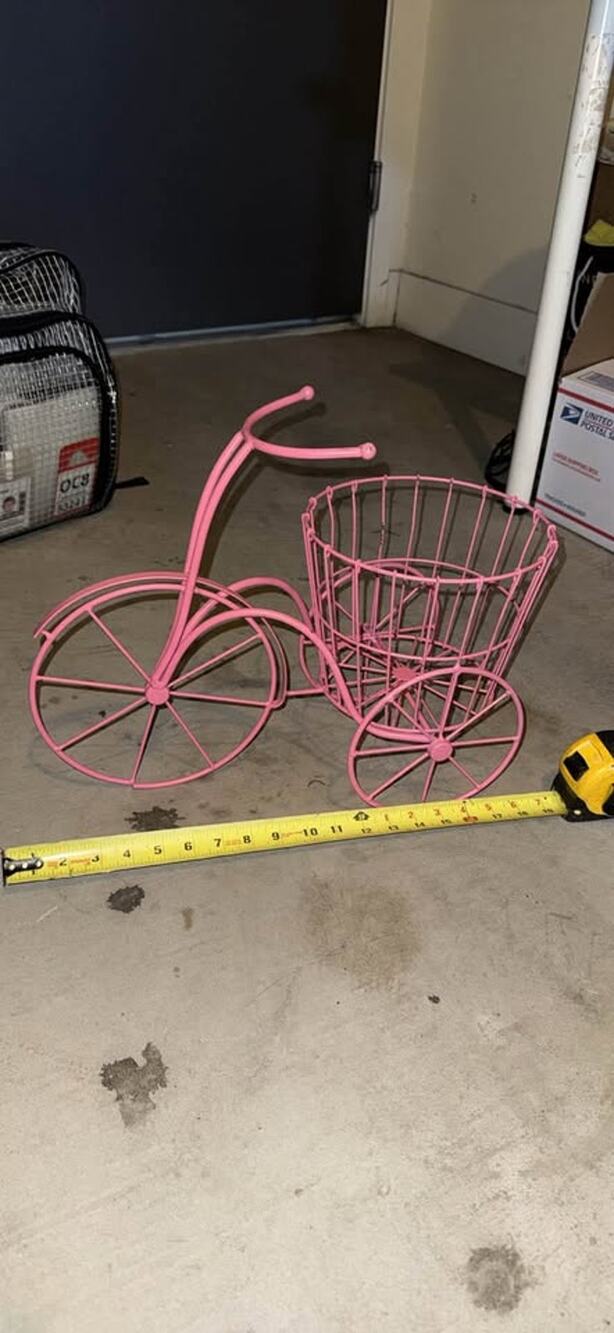 Pink Metal Tricycle Planter Basket